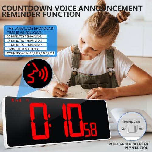 13.7" Large Digital Timer Wall Clock with Remote Control, Count Down Up Digital Timer, Auto DST LED Big Digital Clock for Bedroom Kitchen Living Room Office Gym Home Decor, Red