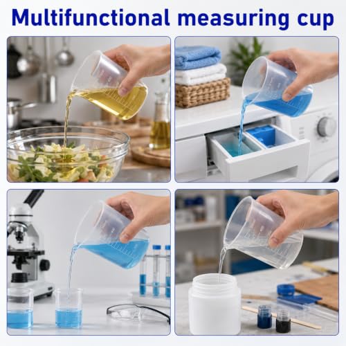Plastic Beakers, 3 PCS 500ml/17 Oz Oz Measuring Cups for Liquid Clear Graduations Mixing Cup Small Measuring Beaker Cup for Painting Kitchen Lab