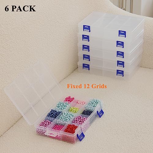 6 Pack Fixed 12 Grids Clear Plastic Storage Divider Box with Lid