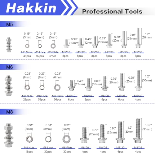 360PCS M5 M6 M8 Flange Bolts and Nuts Assortment Kit, 304 Stainless Steel Metric Flange Bolt Assortment, M5-0.8 M6-1.0 M8-1.25 Hex Bolts Nuts Screws Flat & Lock Spring Washer, Full Thread - size: B. M5 M6 M8