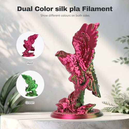 3DHoJor Silk PLA Filament 1.75mm Red Green Dual Color PLA 3D Printer Filament 2 in 1 Coextrusion 1KG Spool(2.2lbs) 3D Printing Filament Dimensional Accuracy +/- 0.03mm Fits for Most FDM 3D Printers - color: Red Green