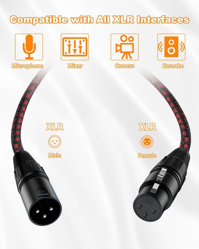 XLR Cables 2ft 2 Pack,XLR Male to Female Microphone Patch Cable - color: Black-Red, size: 2 Feet