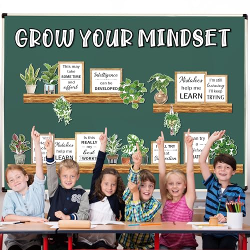 Qilery Bookshelf Bulletin Board Set Grow Your Mindset Motivational Decor - style: Grow Your Mindset