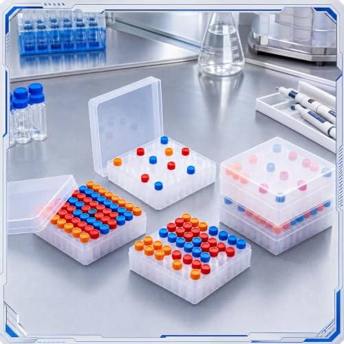 Yookeer 18 Pcs 81 Wells Cryogenic Storage Box Freezer with Lid Lab Microtube Storage Box Water and Ice Resistant Coating 2 Inch Height for 1.5-2.0 ml Micro Centrifuge Tubes Vials Refrigerator
