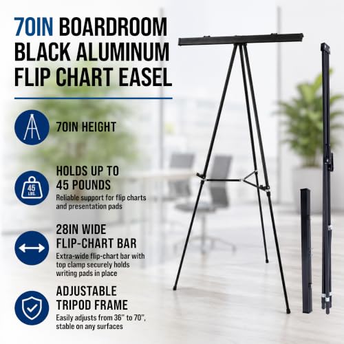 U.S. Art Supply 70" High Boardroom XL Black Aluminum Flip Chart Easel