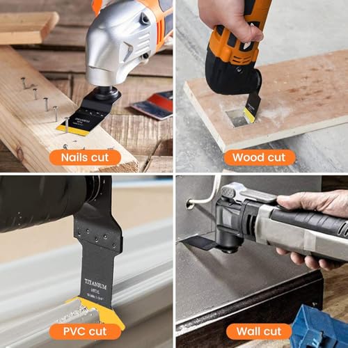 JTWEB Titanium Oscillating Tool Blade, 10PCS Oscillating Saw Blades Metal Cutting Multi Tool Blades Kits Wood and Metal Nails Plastic, Multitool Blades for Milwaukee Bosch Dremel Rockwell - color: 10PCS