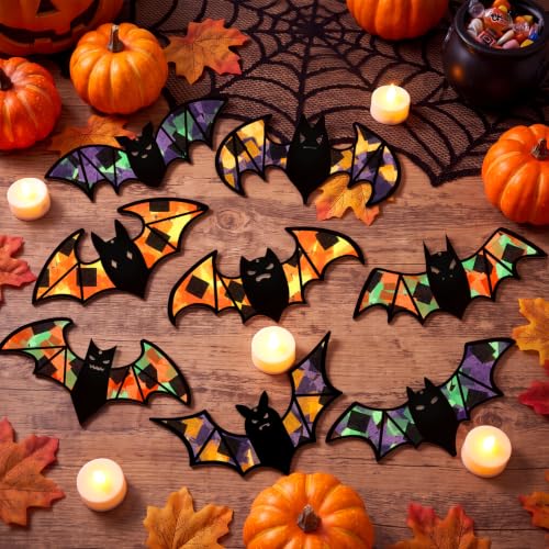 Eersida 32 Sets Halloween Suncatcher Craft Kits Spooky DIY Bats Window Art - style: Halloween