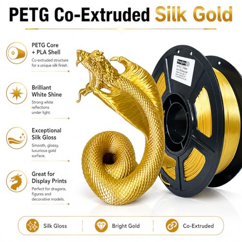 PETG Filament 1.75mm, Silk Gold Filament,1kg/Spool - color: Petg Silk Glossy Gold