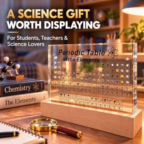 Mukarisk Large Periodic Table with Real Elements Inside - size: 8.3"L x 5.5"W
