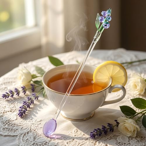 Homestia 2 Pcs Glass Stirring Spoon, Swizzle Sticks with Lily of the Valley - color: 2 PCS + 7.1" + Bells Orchids Flower + Stirring spoon