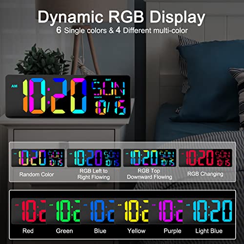 XREXS 17.2" Large Digital Wall Clock RGB Color Changing with Remote Control