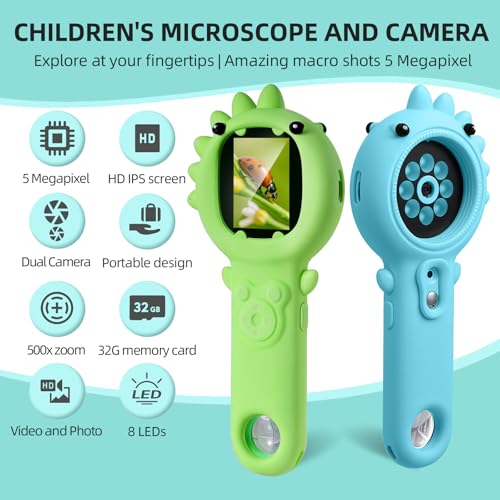 Kids Microscope, 500X Microscope for Kids, Dual Camera - color: Blue