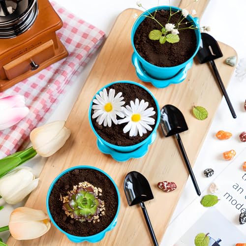 20 Pcs Nursery Pots with Humidity Dome, Cupcake Plant Nursery Pots with Bring A Plate and Shovel, Planting Cups for Seeds for Indoor Gardening and Plant Propagation(Blue) - color: Blue