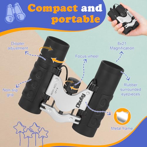 Real Binoculars for Kids Gifts for 3-12 Years Boys Girls 8x21 High-Resolution Optics Compact Toy Binocular for Bird Watching,Travel, Camping - color: Black