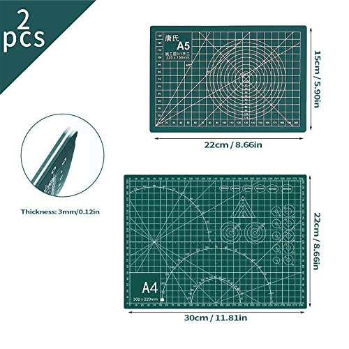 Self Healing PVC Cutting Mat, Double Sided, 2 Pcs Self Healing Sewing Mat, Rotary Cutting Mat Double Sided 5-Ply Craft Cutting Board for Sewing Crafts 8.6" X 11.8" and 5.9" X 8.6" (A4 and A5)