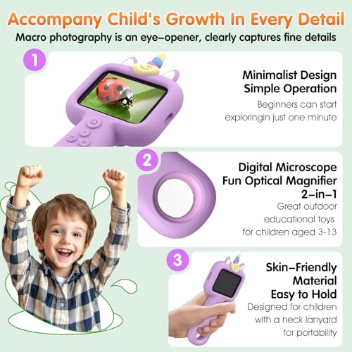 Kids Microscope, 2.4" Screen Handheld Digital Microscope 600X with 4K Camera & 8 LED Lights, Portable Pocket Microscope for Bugs Plants Nature Exploration, STEM Science Toy Gift Ages 3-12(Purple) - color: Purple
