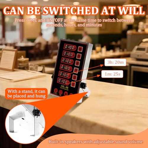 6 Channel Commercial Kitchen Timer Digital Stainless Steel LED Chef Cooking Timer for Cooking Restaurant Kitchen Supplies Professional Loud Alarm Cooking Reminder for Food Truck Fryer Bakery