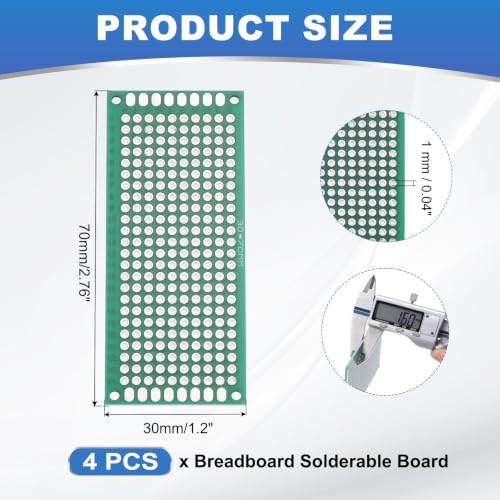 MECCANIXITY 4Pcs Breadboard Solderable 70mm x 30mm Green Circuit PCB Board Double Sided Tin-Plated PCB Prototype Board for Electronics Prototyping, DIY Circuits Projects - color: Green, size: 70mm x 30mm