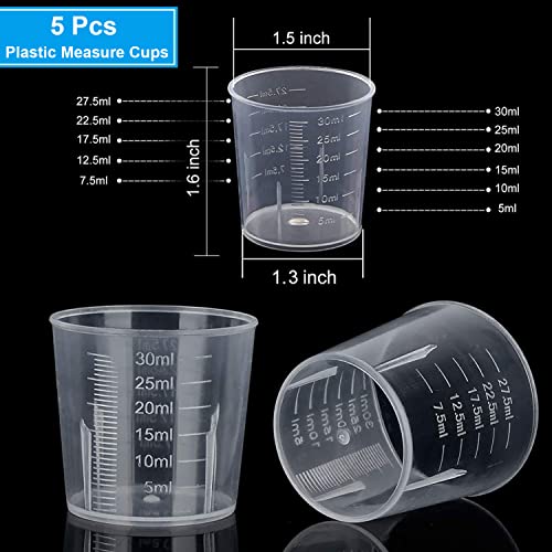 30ml Plastic Liquid Measuring Cups - Mini Clear Kitchen Medicine Cups Transparent Labs Graduated Beakers Baking Cooking Home Lab Measure Tool (5 Packs,1oz,Transparent) - color: 5 Pcs