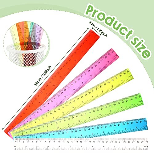 Fumete 300 Pack 12 Inch Plastic Rulers Bulk for Classroom Back to School