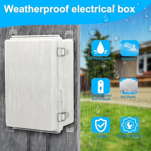 Waterproof Electrical Box, IP67 Junction Box Stainless Steel Latch Hinged Grey Cover Project Enclosure with Wall Bracket 11.8"x7.9"x5.1" - color: Grey, size: 11.8" x 7.9" x 6.7"
