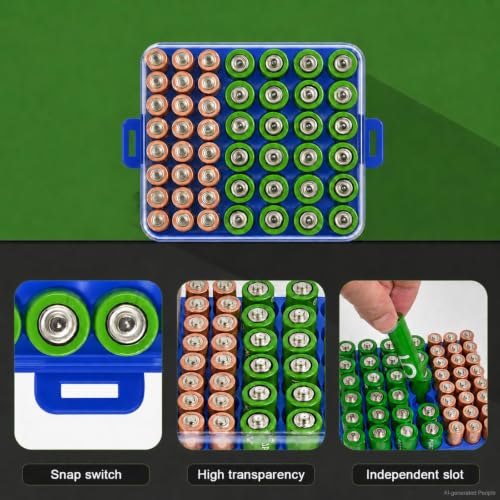 ALCYON Plastic Battery Organizer Storage Case for 48 AA/AAA Batteries - color: Blue, size: Medium 48+AA AAA