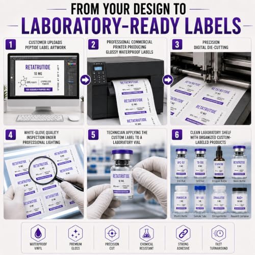 Custom Peptide Vial Labels 1.5 x 0.75 Waterproof Vinyl Stickers for Bottles