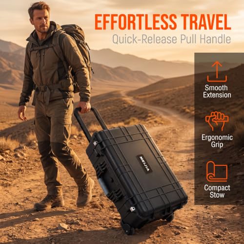 MEIJIA Portable Waterproof Protective Case, Hard Camera Case With Retractable Pull Handle And Rolling Wheels, Customizable Fit Foam Inserted, Elegant Black, 24.25 X19.41 X9.76 inche - size: 24.25 X19.41 X9.76 inches