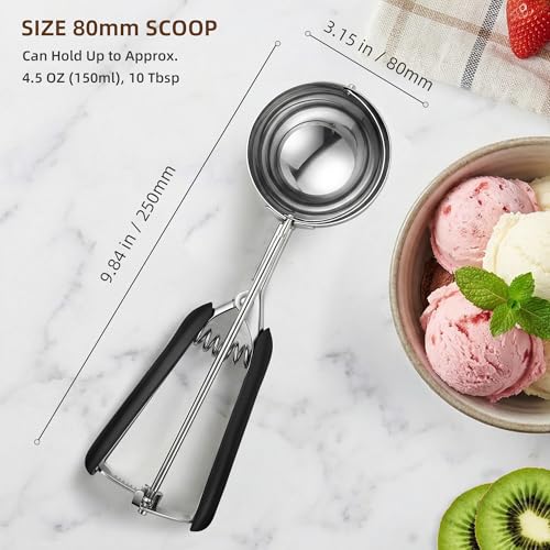 Extra Large Ice Cream Scoop 80MM, Trigger Release Stainless Steel Cookie Scoop, Portion Scoop 5.28 oz/150ml, Commercial Food Disher, for Portion Control, Cookie Dough, Cupcake Batter (10 Tablespoon) - size: 10 tbsp