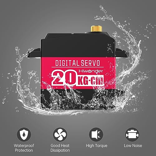 Hiwonder 20KG High Torque Digital Servo Motor Full Metal Gear, Metal Case Waterproof for RC Mode DIY,Control Angle 180° - size: 20KG/180°