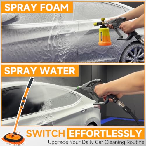 M MINGLE Pressure Washer Foam Cannon Kit, Car Wash Brush with Long Handle - color: yellow+orange