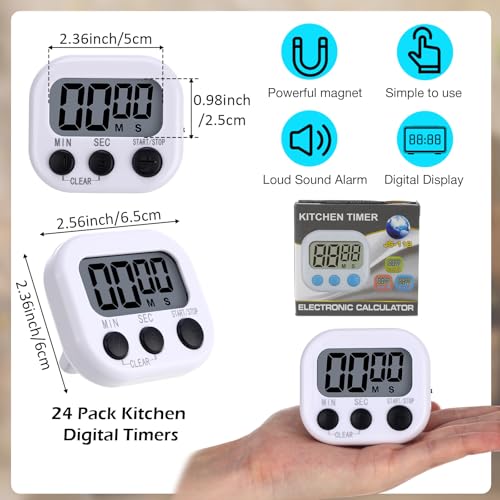 Leumoi 24 Pack Multi-Function Digital Timers with Magnetic Back, Large LCD Display, Loud Alarm, Count up & Countdown, Memory Function for Cooking, Classroom, Study, Exercise & Work(White and Black) - color: White and Black