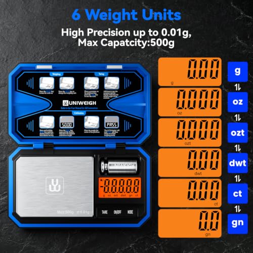 UNIWEIGH Digital Pocket Gram Scale 500g x 0.01g Precision Jewelry Scale - color: Blue