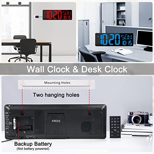 XREXS 17.2" Large Digital Wall Clock RGB Color Changing with Remote Control