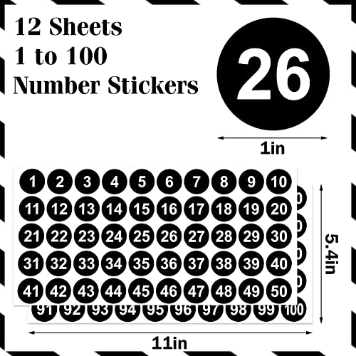 12 Sheets 1 to 100 Vinyl Number Stickers 6 Sets 1 Inch Self-Adhesive Consecutive Number Stickers Waterproof Labels Inventory Stickers Decal for Indoor Outdoor, Storage, Organizing, Classification - color: Black,1",6sets(1-100)