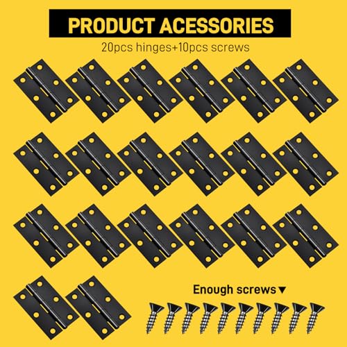 20-Piece 2.5 inch Door Hinge Set - Stainless Steel Cabinet Hinges, Black with 120 Screws - color: Black, size: 2.5IN-20PCS