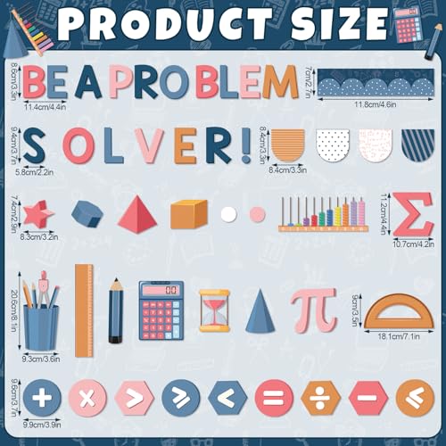 Funrous Boho Math Bulletin Board Set Math Signs Classroom Decorations Mathematics Symbols Paper Cutouts with Borders for Educational Elementary Middle Back to School Teacher Helper Office Supplies - style: Math