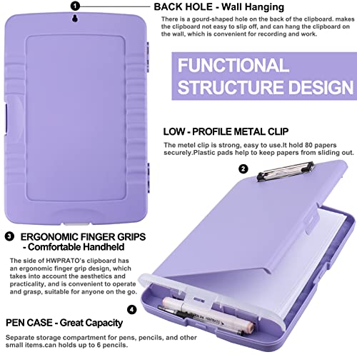 HWPRATO Clipboards Organizer Clipboard with Storage Nursing Clipboard Foldable File Folder Plastic Folio with Storage Case for Teacher,Kids,Doctor,Offices (Light Purple) - color: Light Purple