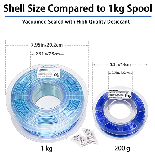 PETG Filament 1.75mm, Clear Transparent Filament 5 Colors, 3D Printer Filament Bundle Multicolor, 1.75 PETG +/- 0.02mm, 3D Printing Red Green Blue Purple Orange 200g x 5 Spools - color: 5 Pack Petg