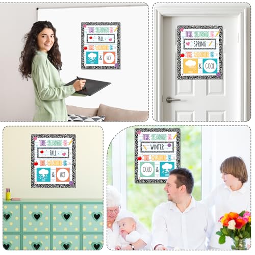 Composition Notebook Season and Weather Calendar Bulletin Board Season Calendar Posters with Weather Cards Hook and Loop Dots for Classroom Wall Decor Preschool Kindergarten Student Teacher Supplies - style: Composition Notebook