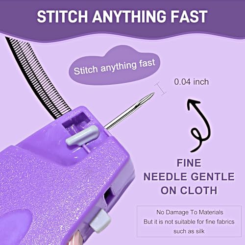 Stitch Gun for Clothes, Purple Handheld Quick Clothing Fixer, Sewing Kit with 1000 Black & 1000 White Fasteners, 6 Needles, Tagging Gun for Clothing Repair & DIY - color: Purple