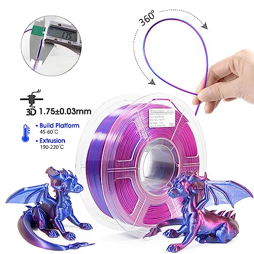 iSANMATE PLA 3D Printer Filament, PLA Filament 1.75mm Bundle Dual Color Filament Silk PLA, Dimensional Accuracy +/- 0.03 mm, 250g x 4 Pack - color: A- Rose Red+blue, Yellow+blue, Red+black, Gold+purple