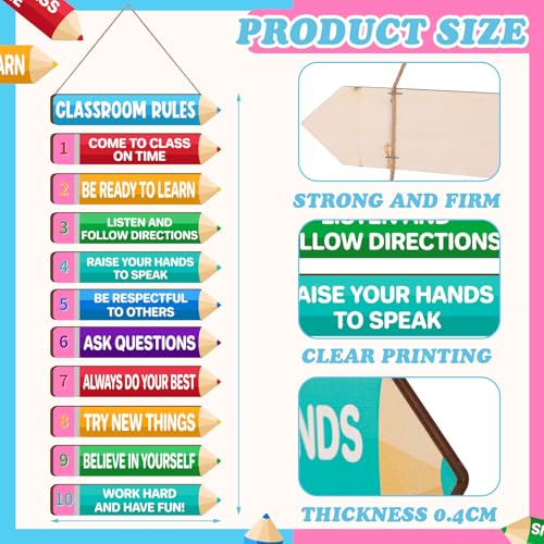 Geelin Wooden Classroom Rules Poster Elementary Middle School, 10 Rules - style: 10 Rules