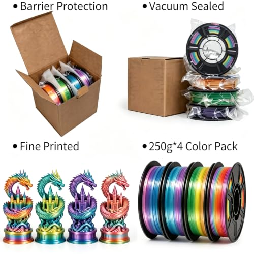 Silk Rainbow PLA+ Filament Bundle 1.75mm Multicolor 250g*4