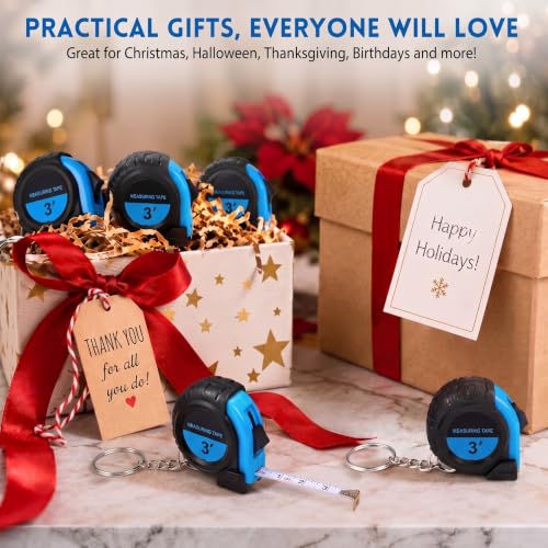 Xuhal 50 Pcs Mini Tape Measure Keychain Bulk, 3ft Retractable, Blue