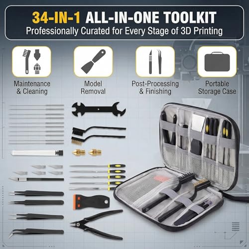 34 in 1 3D Printer Tools Kit, Accessories for FDM & SLA Printers