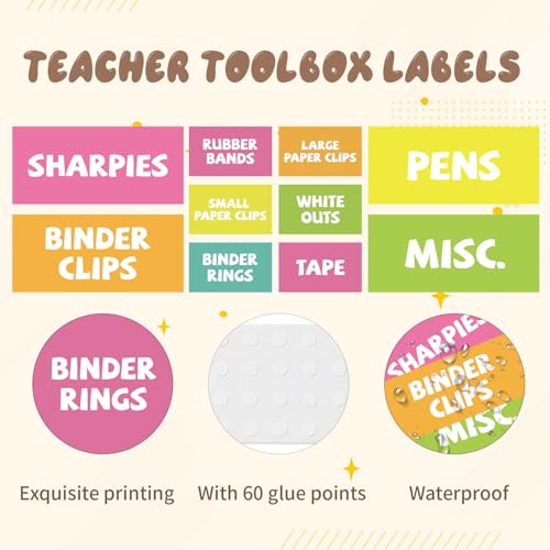 42 Pieces Teacher Toolbox Labels Tool Box Storage Label Classroom Supply Decor for Back to School Teachers Classroom Organization (Bright Rainbow) - style: Bright Rainbow