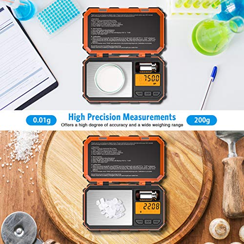 AMIR Digital Pocket Scale, Gram Scale 200g/0.01g,6 Units Conversion - color: Orange