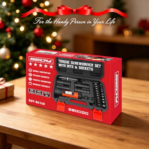 64-Piece Torque Screwdriver Set, 10-70 in-lb, 1/4" Drive Inch Pound Torque Wrench with 40 S2 Bits, 20 CR-V Magnetic SAE and Metric Nut Drivers, T-Bar, Bit Holder, 1/4" Magnetic Extension and Case - color: 64-piece|40 S2 Bits + 20 Nut Drivers + 3 Accessori