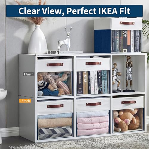 Bagnizer Storage Cubes, 4 Pack Linen Foldable Storage Bins with Clear Window and 2 Handles, 13x15x13 Storage Cube Bins for Shelf Closet, Kallax, Clothes, Books - (Navy Blue / Off-White) - color: Navy Blue / Off-White, size: 13 x 15 x 13